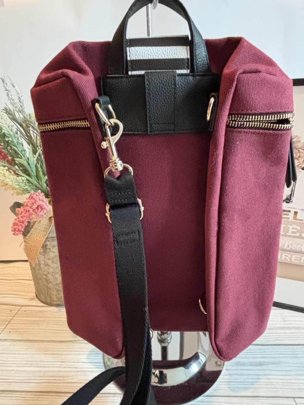 Henri Bendel Maroon Canvas Backpack with Black Accent - Women Bags - Picture 3 of 7